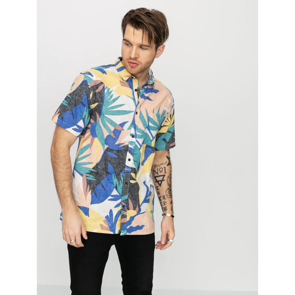 Quiksilver Tropical Flow Hawaiian Shirt Men's 2XL Multicolor Modern Fit Pocket